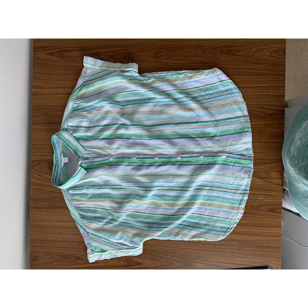 Blouse Shirt Womens XL 16-18 Linen Striped Cottagecore Vacation Time & Tru - Picture 2 of 7